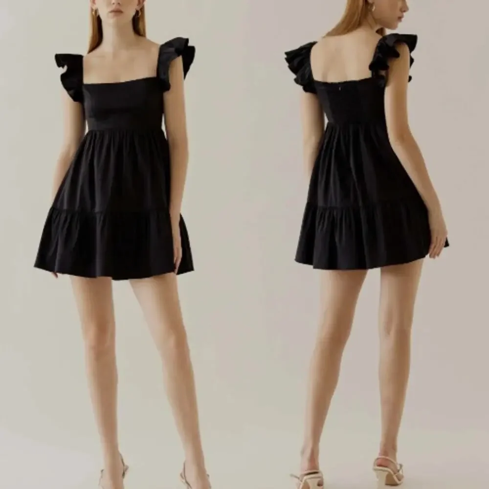 Reformation Fit and Flare Mini Jeune Dress Black Empire Waist Womens Size 12